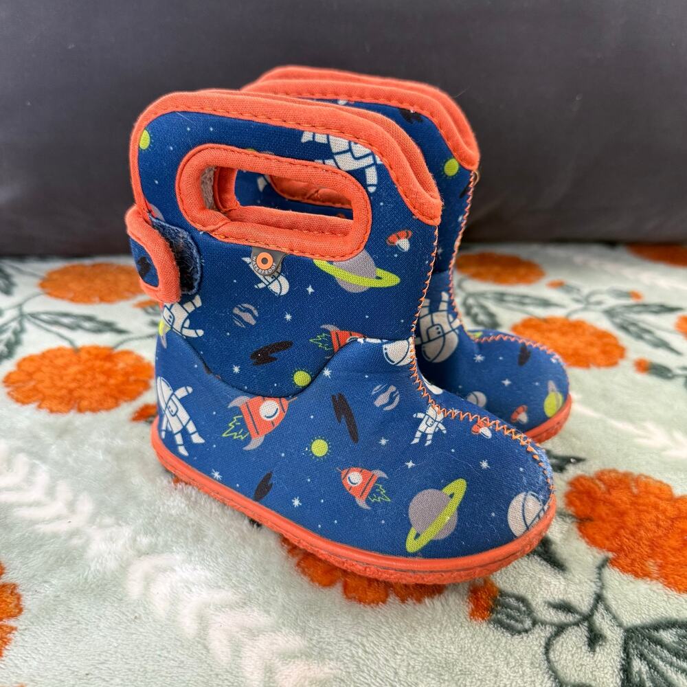 Baby Bogs Space Rain Snow Boots Blue Orange 726101-460 Sze 6 Toddler Boys Winter